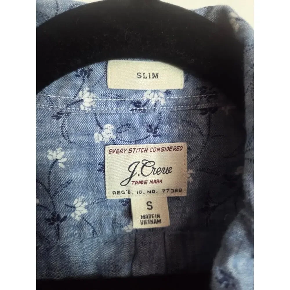 J,Crew Men Blue Denim Floral Print 